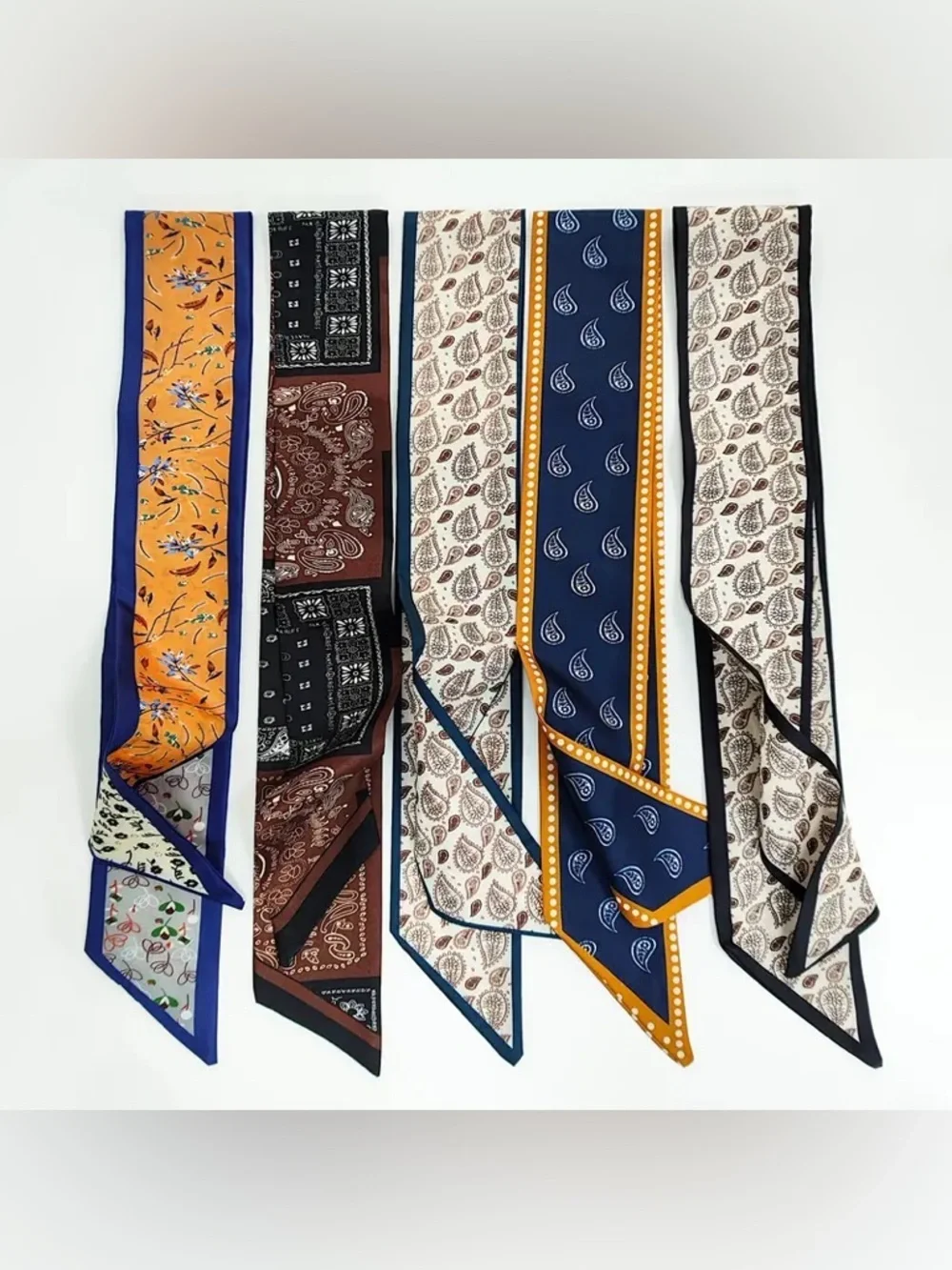 NWT Twilly Scarf Set Five 5 Paisley Floral Bandana Silky Bag Charm Hair Twillies